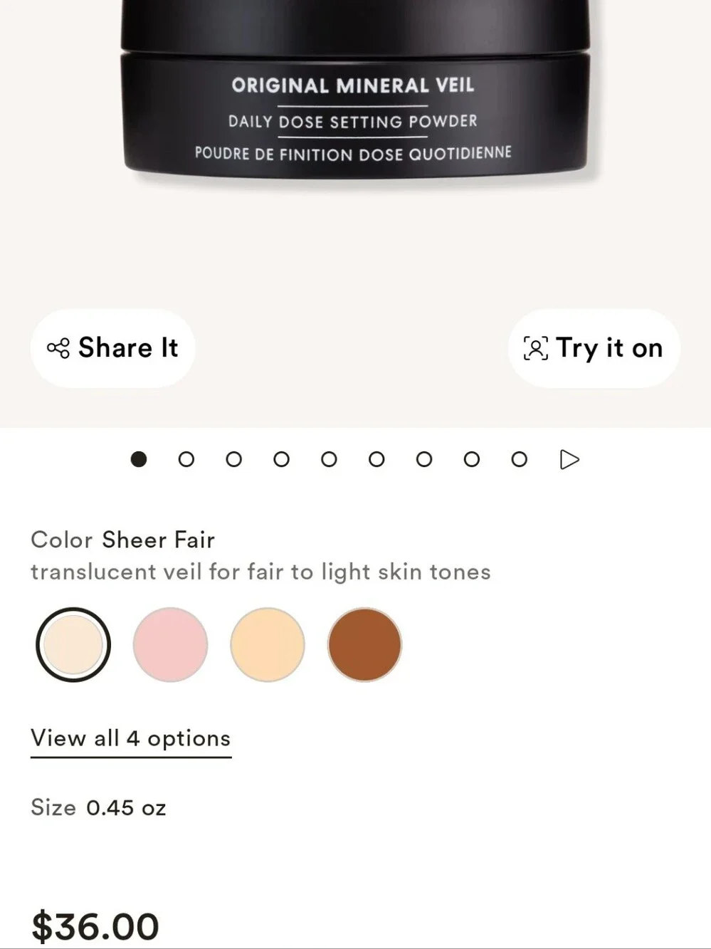 NWT BAREMINERALS ORIGINAL MINERAL VEIL DAILY DOSE SETTING POWDER IN SHEER FAIR